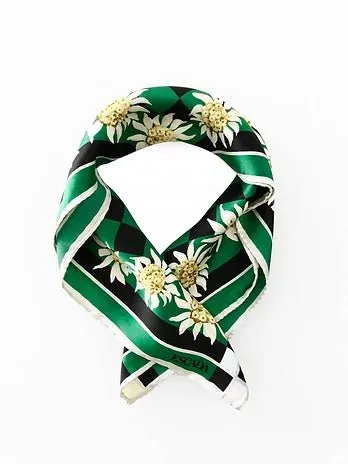 1980s ESCADA CHECKERED FLORAL PRINT SILK SCARF