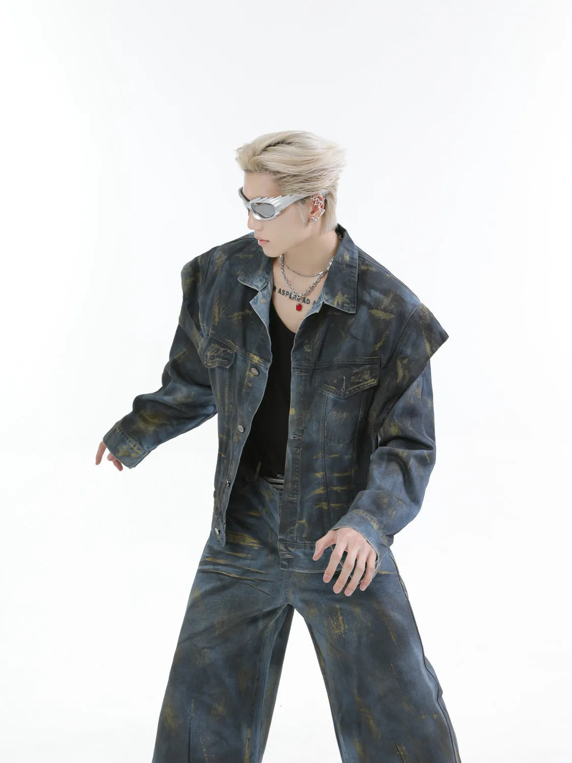 【24s Oct.】Heavy Paint Fashionable Denim Jacket   Jeans