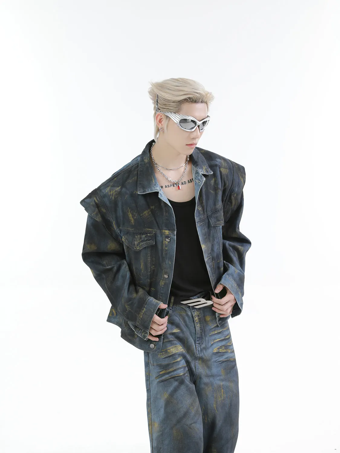 【24s Oct.】Heavy Paint Fashionable Denim Jacket   Jeans