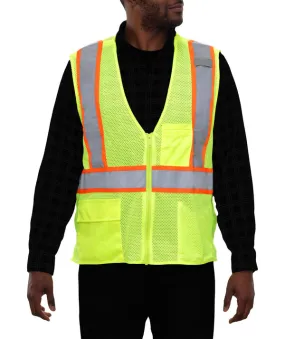 505STLM Hi-Vis Safety Vest, 5pt Breakaway, Lime Mesh, Zip Closure