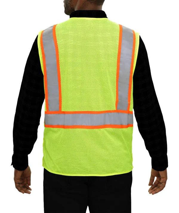 505STLM Hi-Vis Safety Vest, 5pt Breakaway, Lime Mesh, Zip Closure