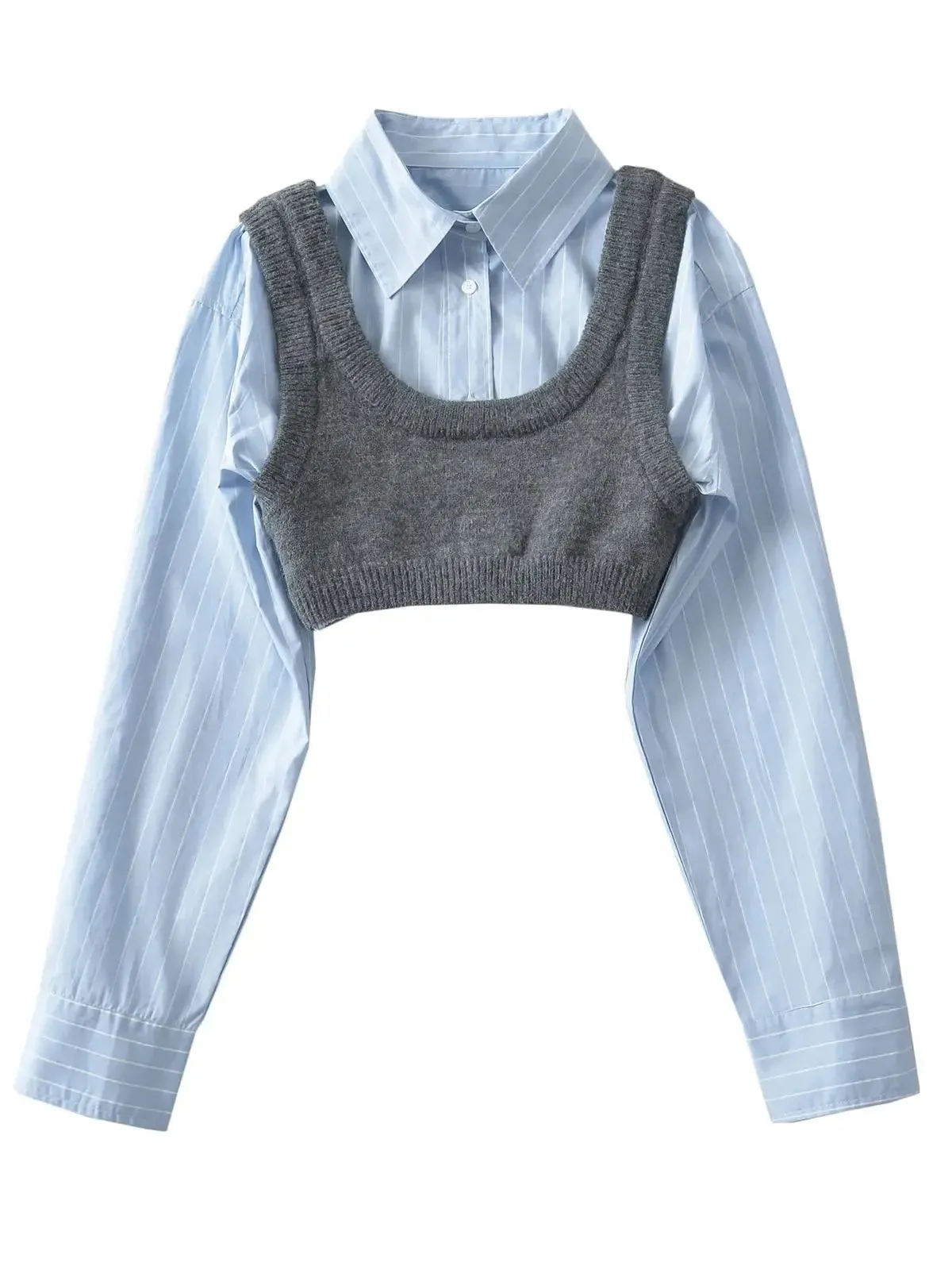 A&A Cropped Shirt Knited Vest Set