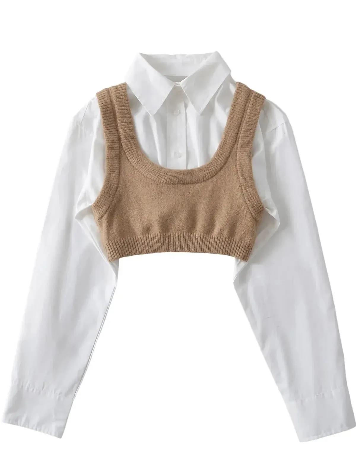 A&A Cropped Shirt Knited Vest Set