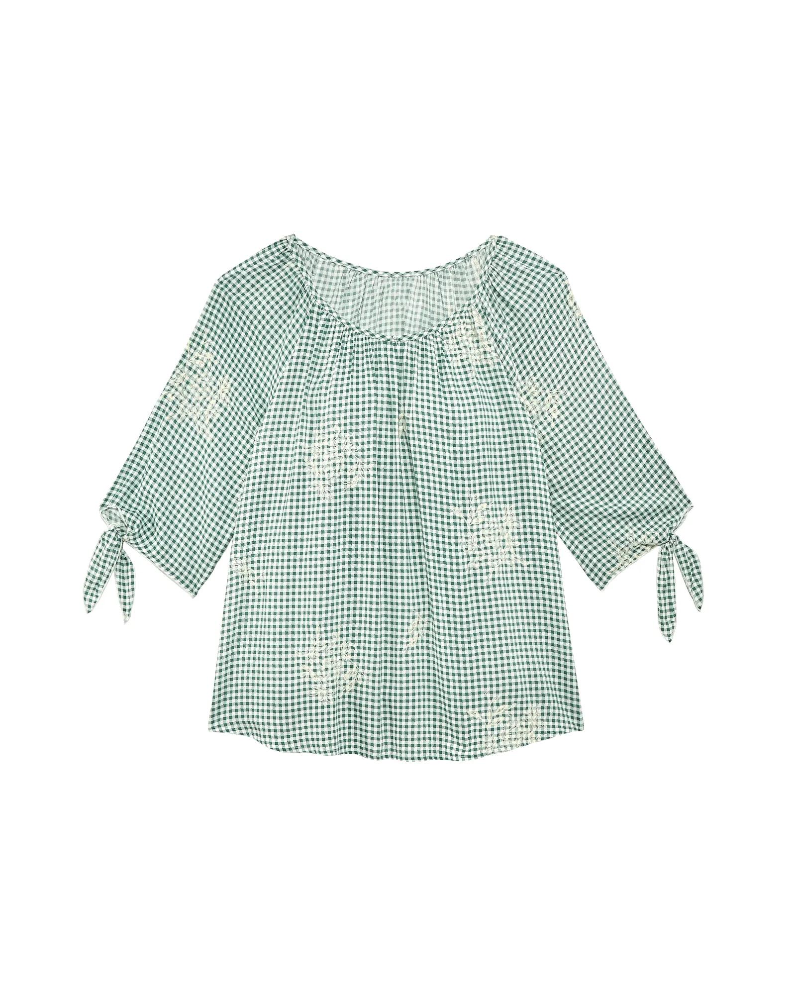 Alex Embroidered Blouse | Forest Green / White