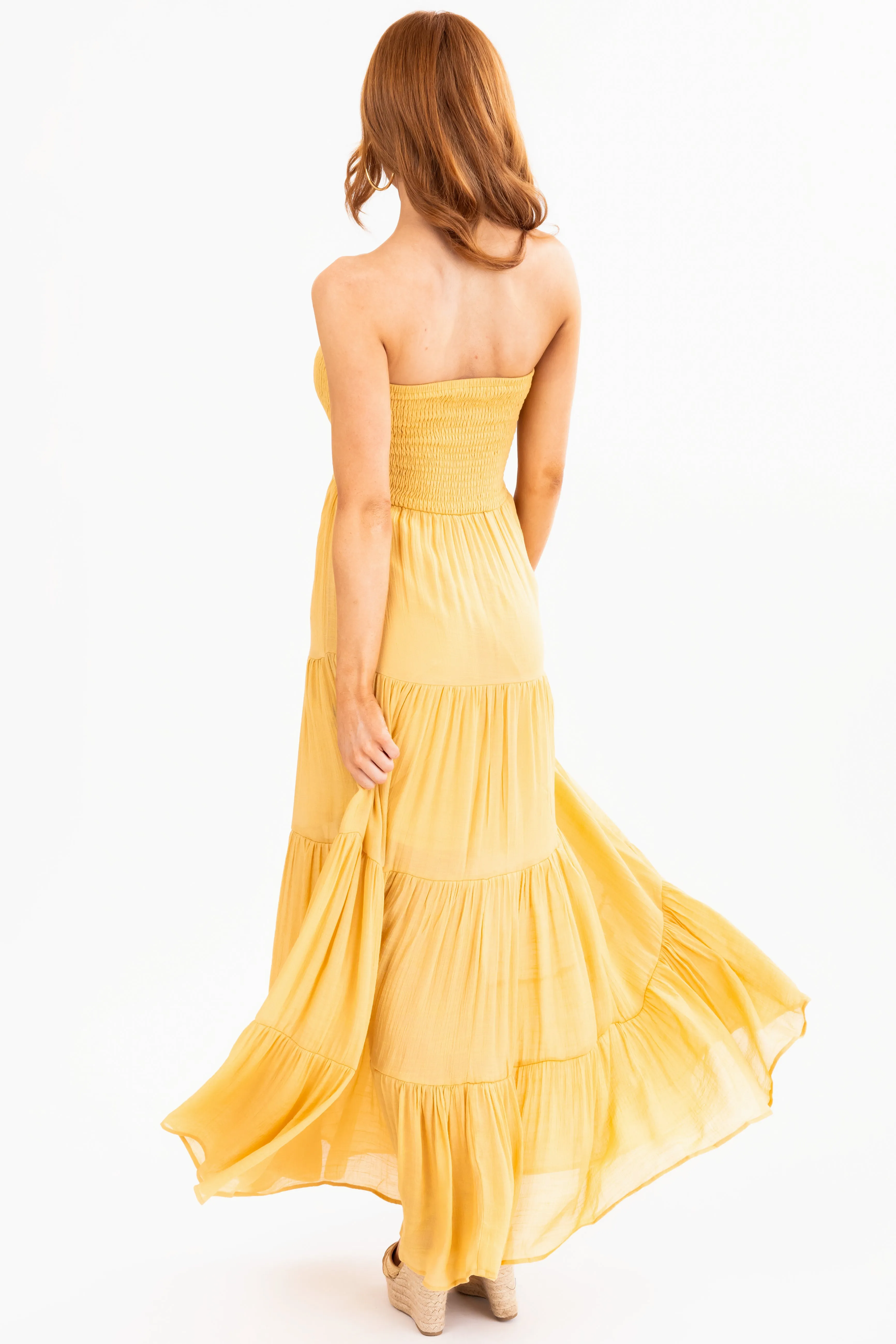 Amber Strapless Smocked Top Tiered Maxi Dress