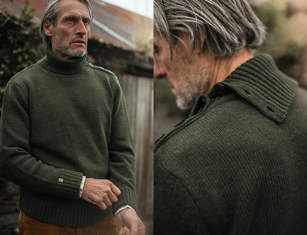 &SONS Ahab Submariner Rollneck Jumper Moss Green