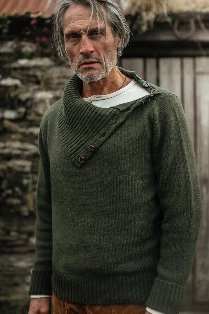 &SONS Ahab Submariner Rollneck Jumper Moss Green