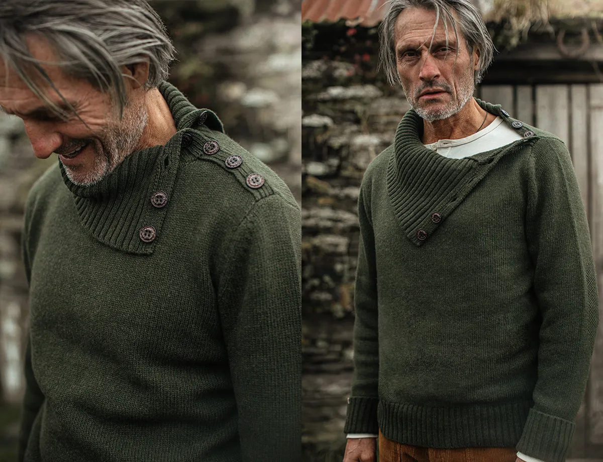 &SONS Ahab Submariner Rollneck Jumper Moss Green