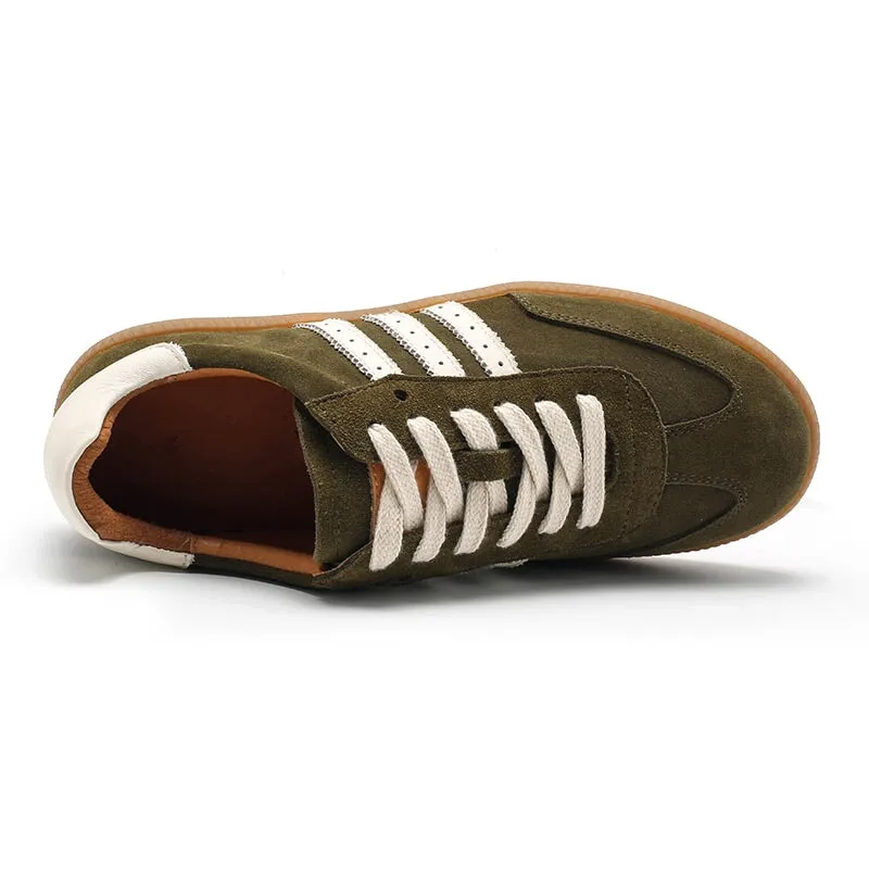 Army Trainer Leather Low-top Sneakers for Women With Stripes in Green/Coffee/Beige/Brown