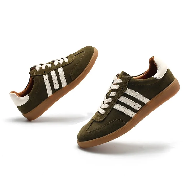 Army Trainer Leather Low-top Sneakers for Women With Stripes in Green/Coffee/Beige/Brown