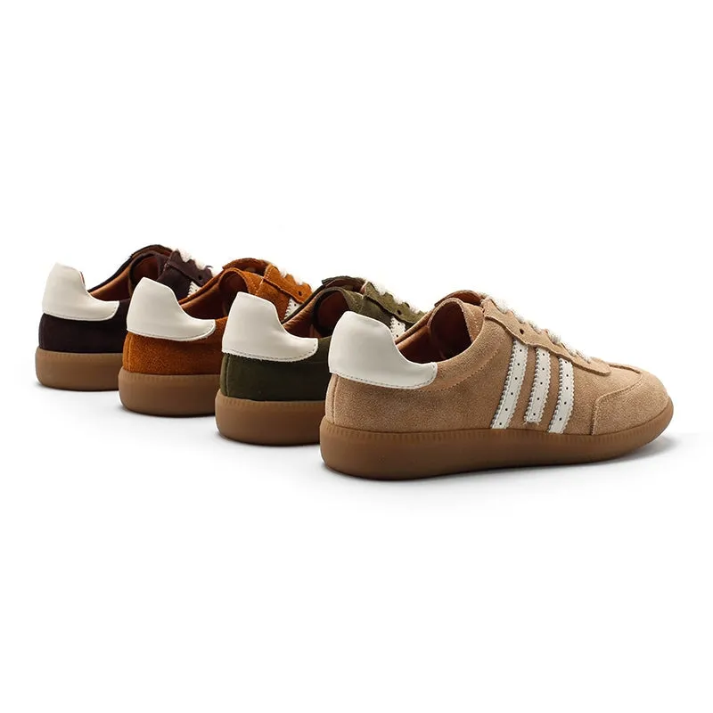 Army Trainer Leather Low-top Sneakers for Women With Stripes in Green/Coffee/Beige/Brown