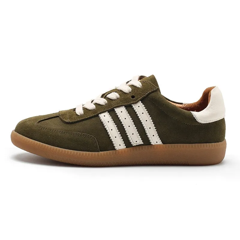 Army Trainer Leather Low-top Sneakers for Women With Stripes in Green/Coffee/Beige/Brown