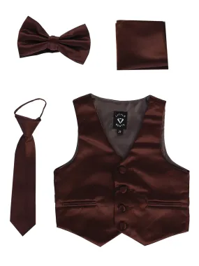 Baby Boys Brown Satin Vest Zipper Tie Hanky Bowtie Clothing Set 3-24M