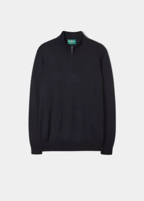 Barton Merino Wool 1/4 Zip Mock Jumper in Dark Navy - Regular Fit