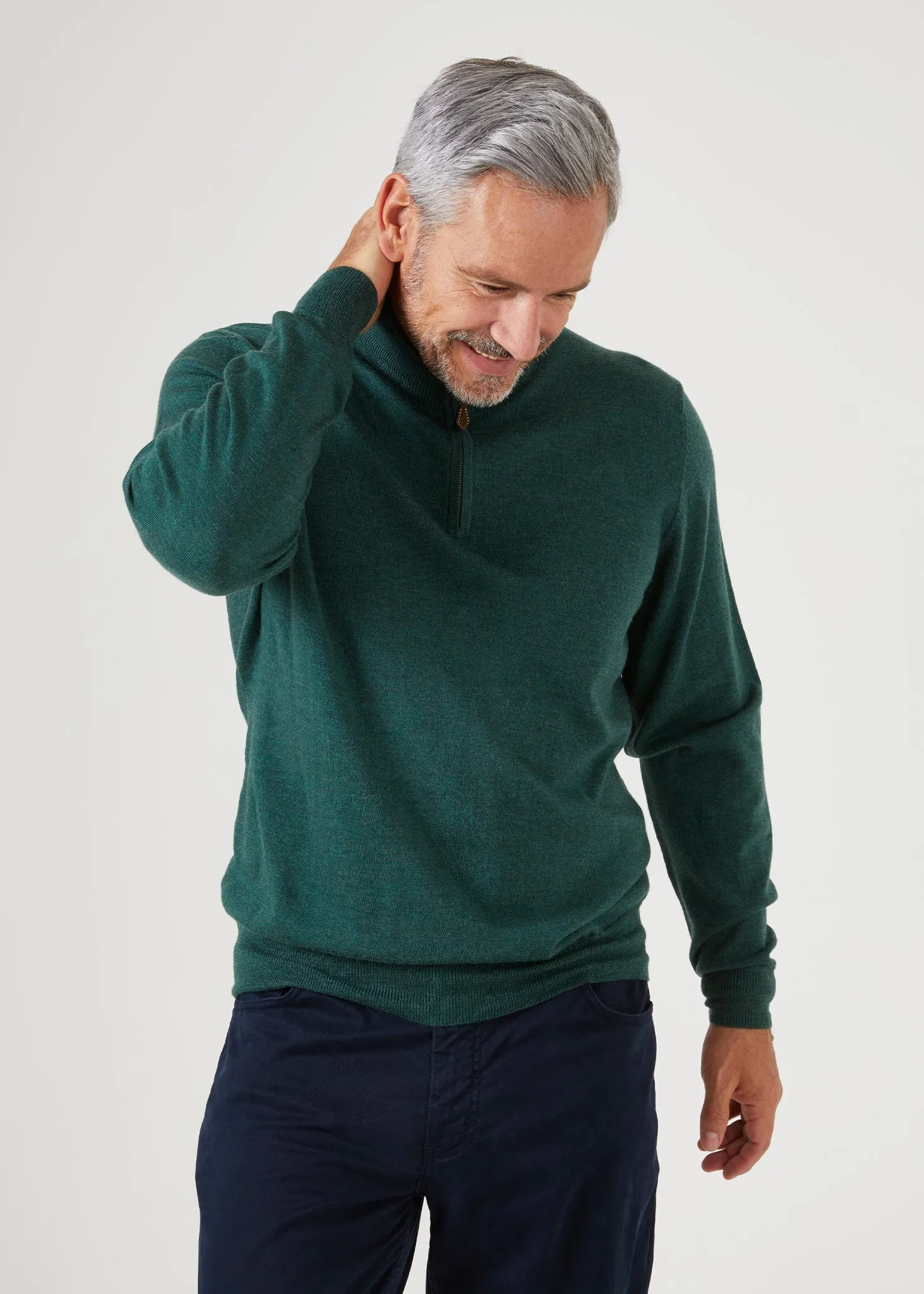 Barton Merino Wool 1/4 Zip Mock Jumper in Hunter - Regular Fit