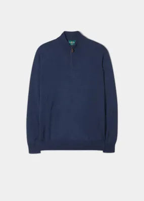 Barton Merino Wool 1/4 Zip Mock Jumper in Indigo - Regular Fit