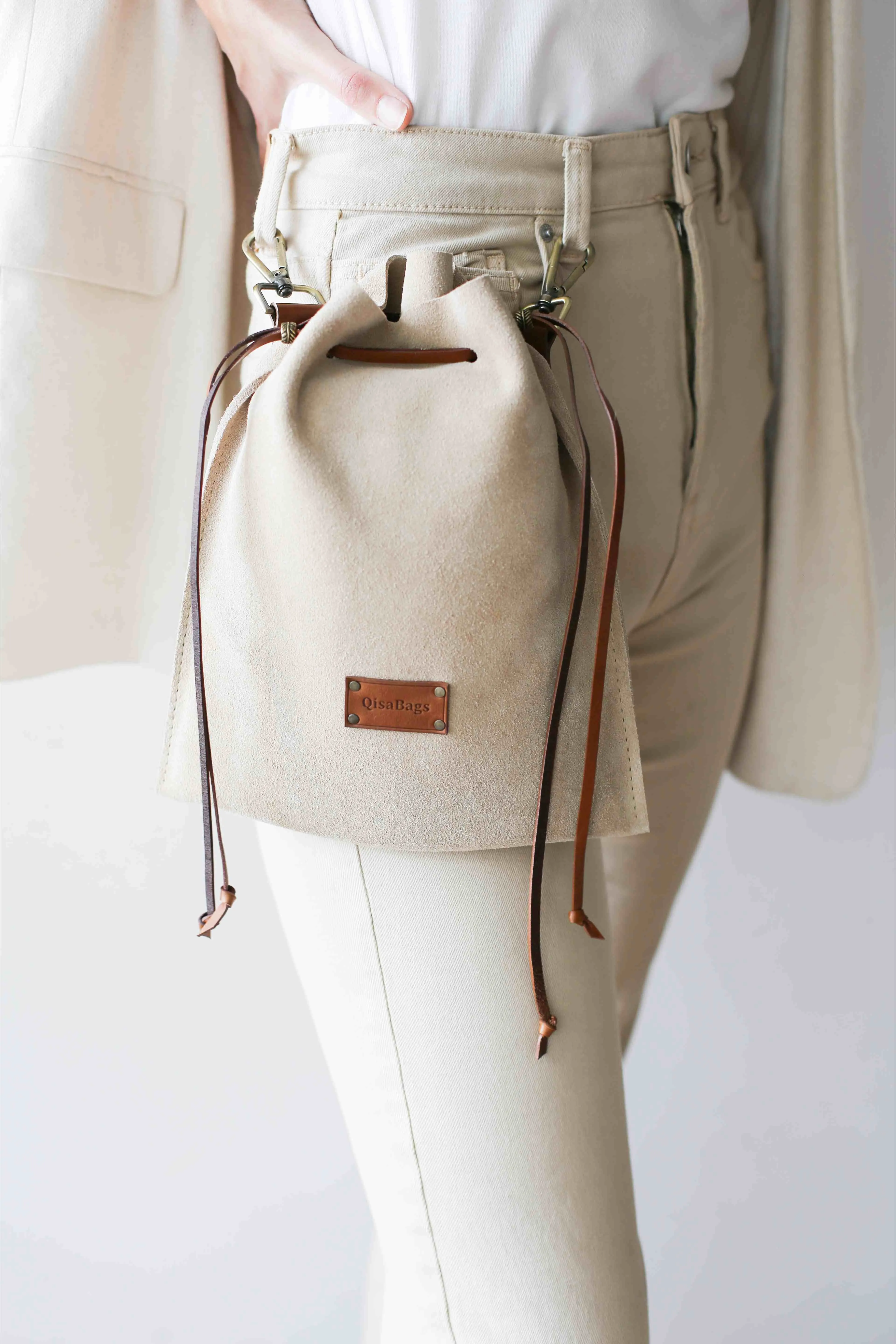 Beige Suede Cross Body Bag