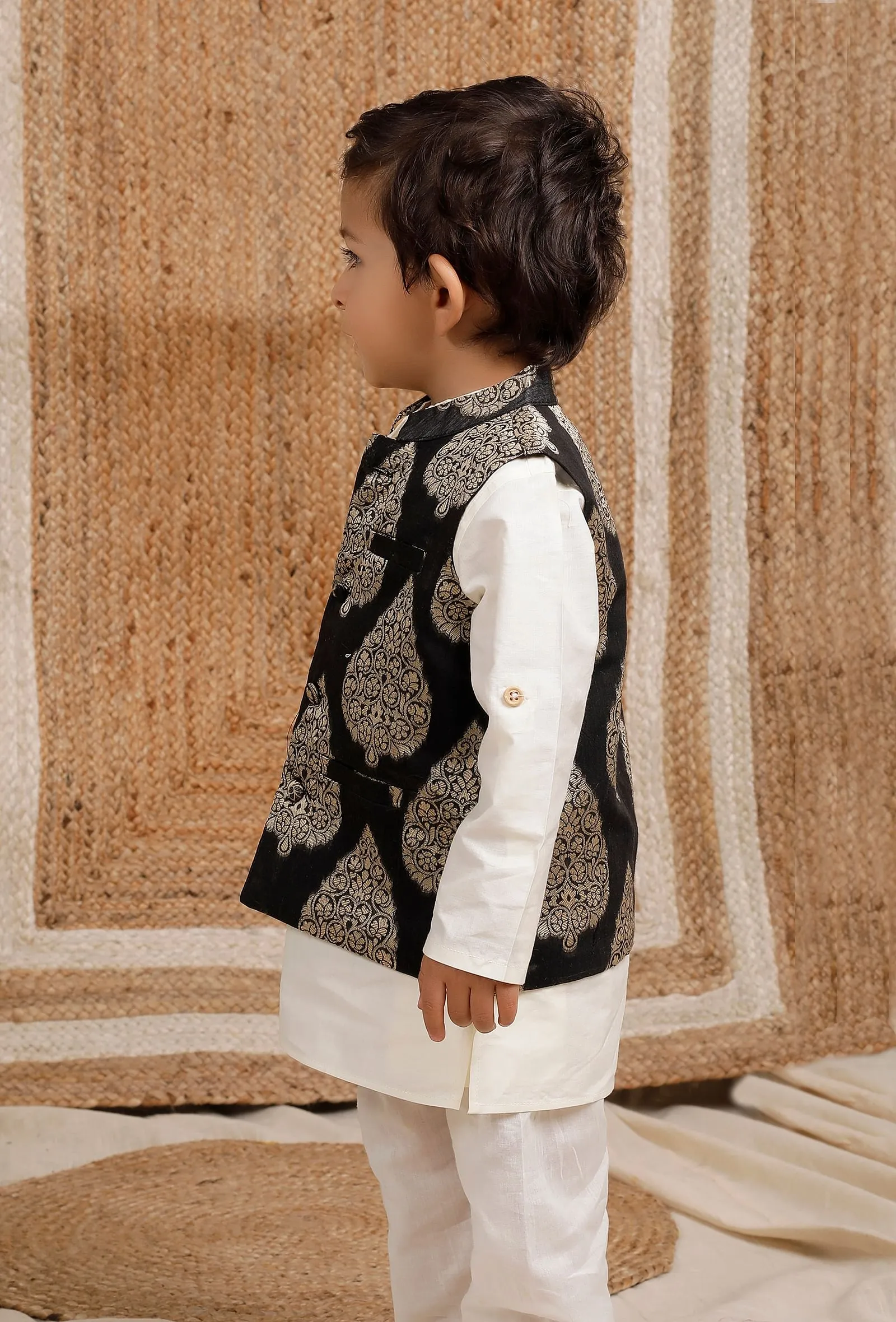 Black Brocade Nehru Jacket