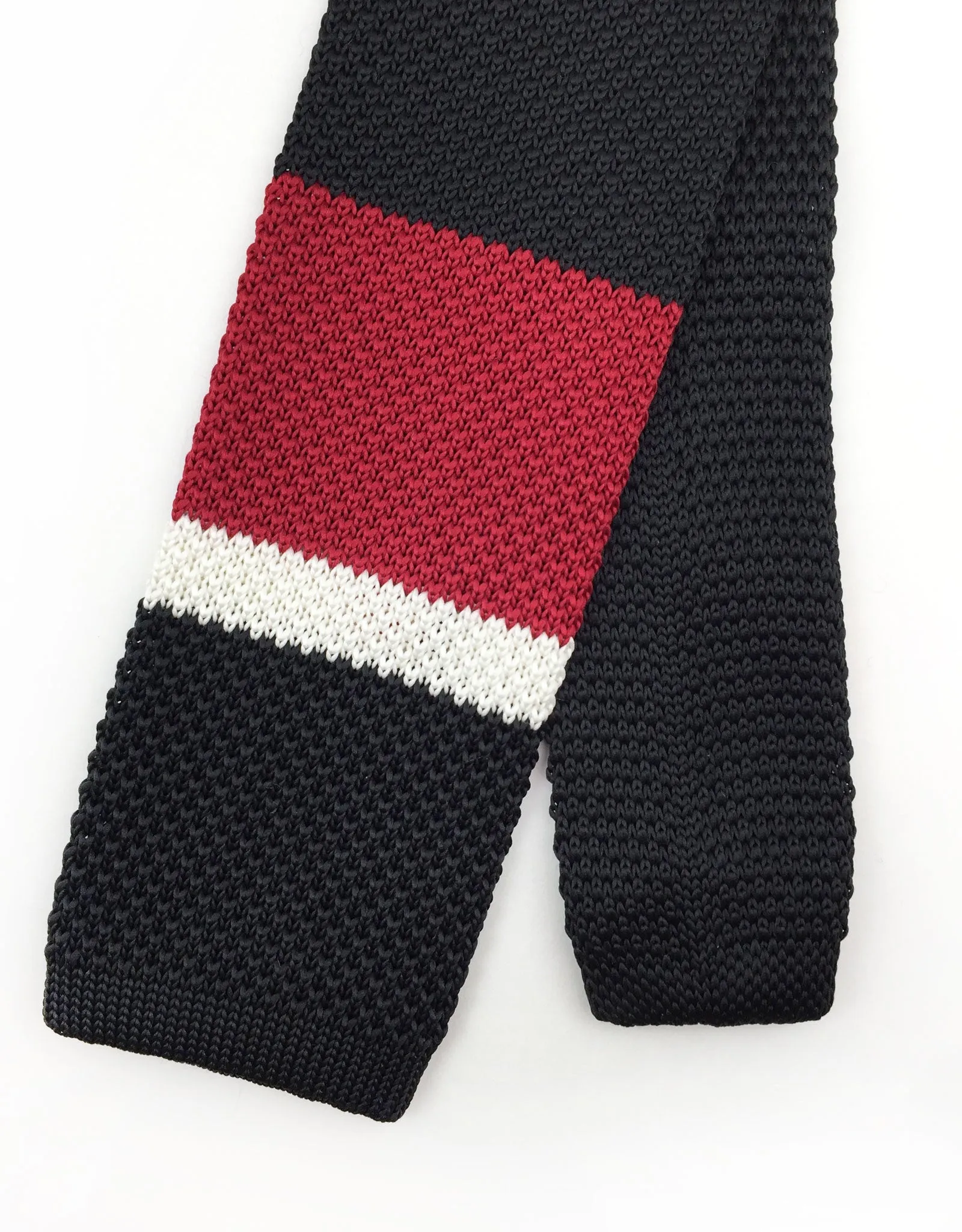 Black, Red & White Striped Knit Tie