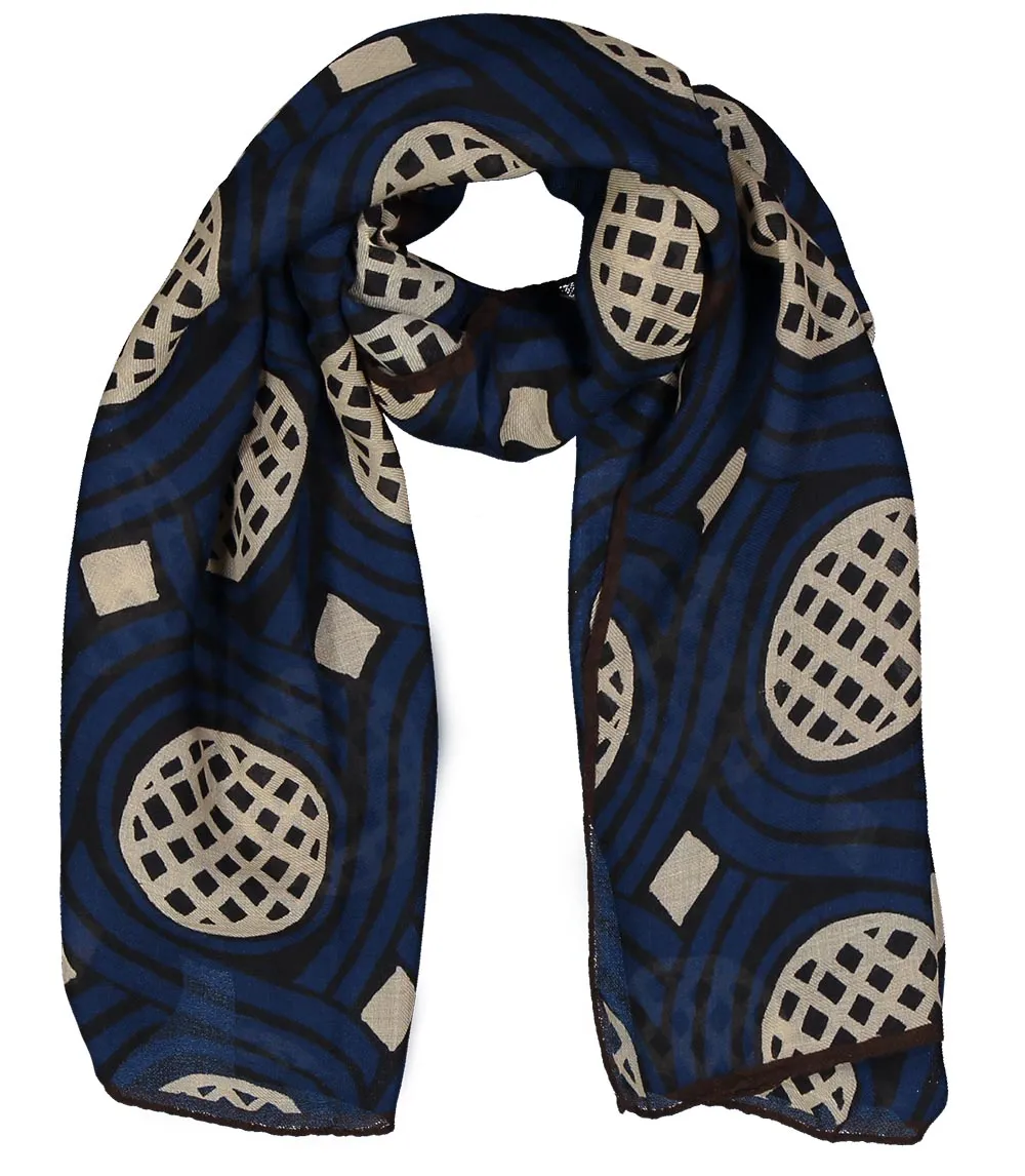 Blue diamonds printed hand made cashmere scarf