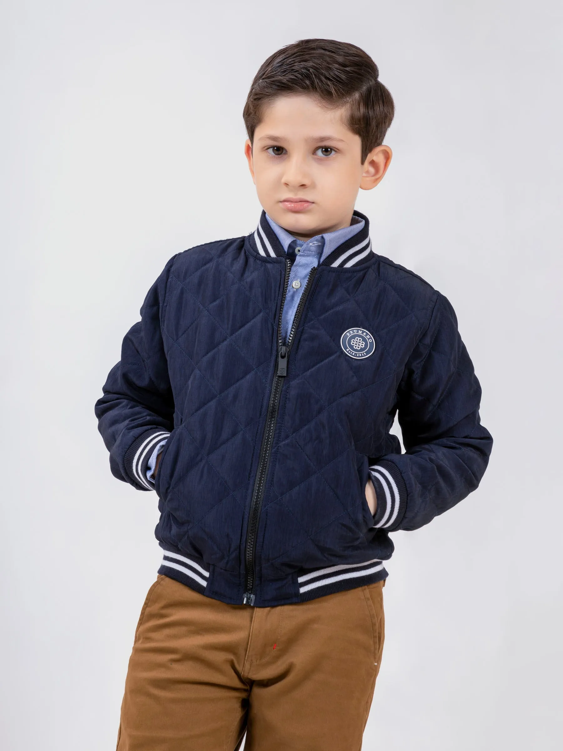 Blue Quilted Sporty Casual Baseball Jacket - Unisex