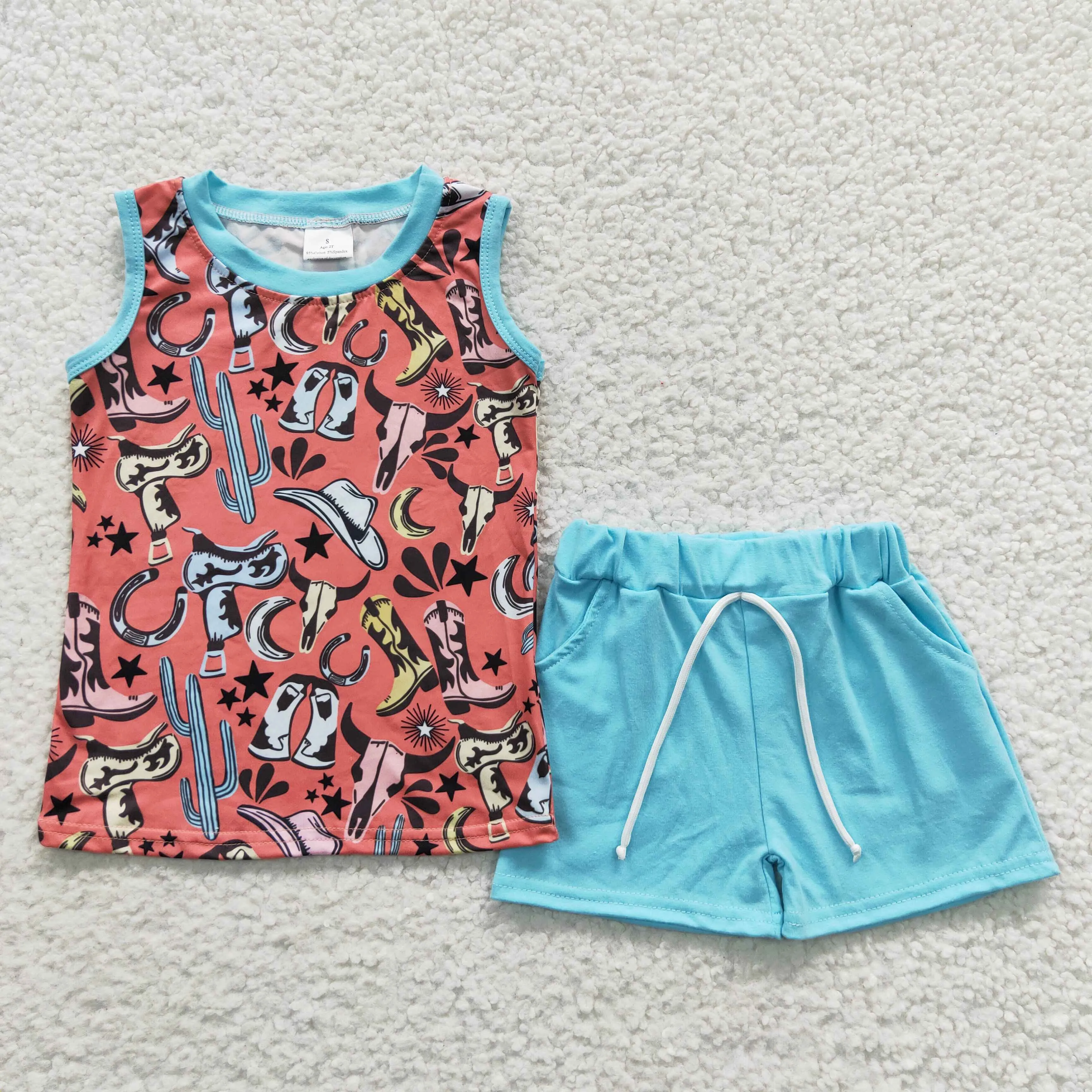 boys wild west tank tops shorts sets BSSO0251