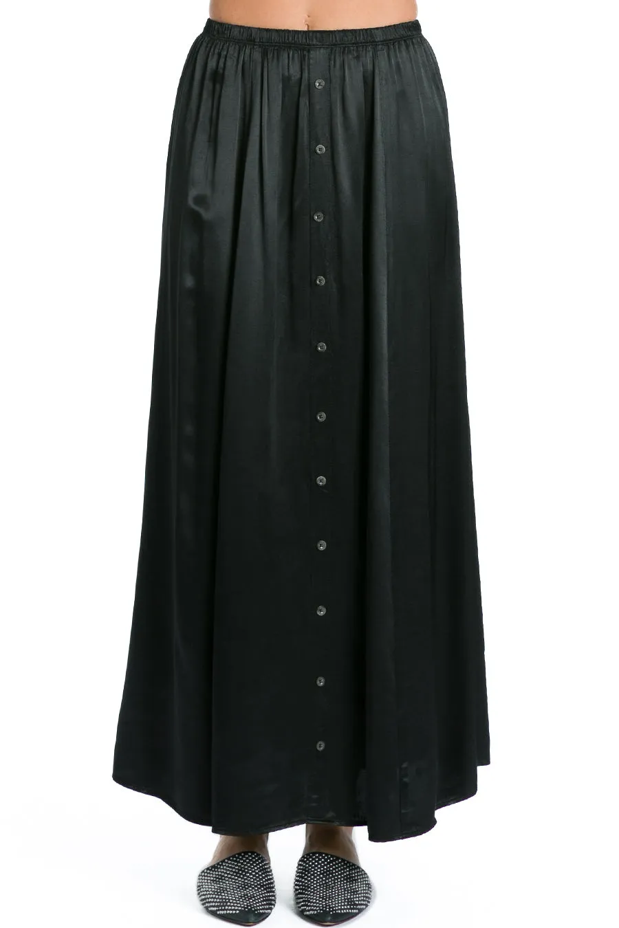 Button Front Satin Maxi Skirt