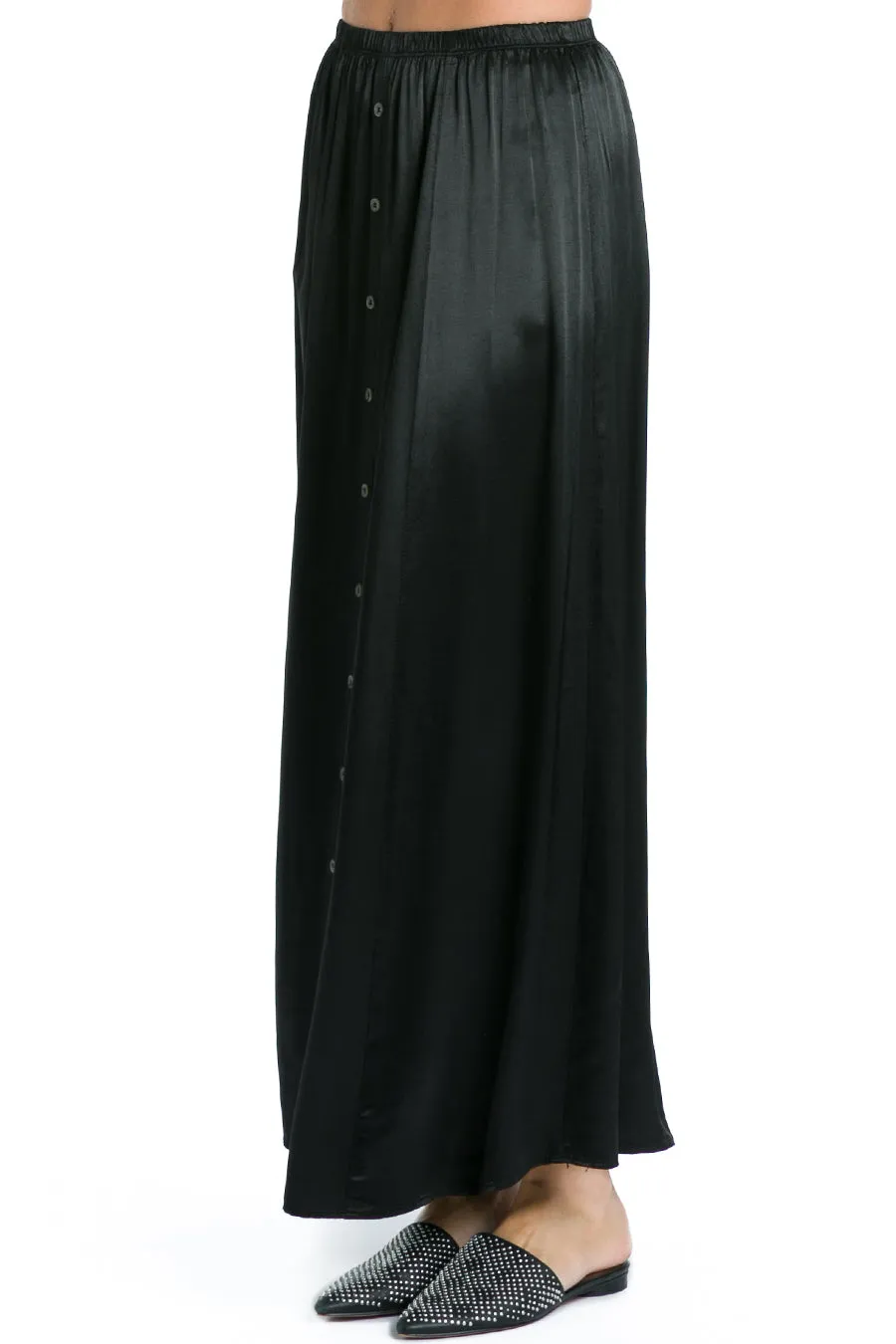 Button Front Satin Maxi Skirt