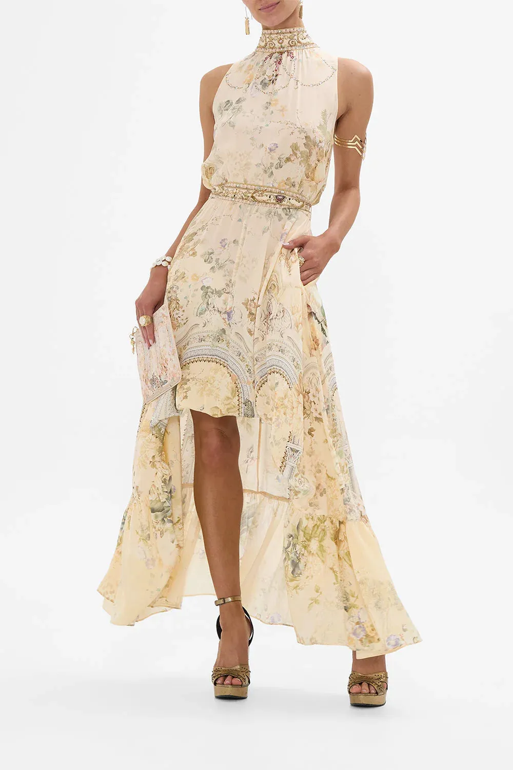 CAMILLA | ADORNED IN ANTIQUITY NECKTIE DRESS WITH ELASTICATED WAIST