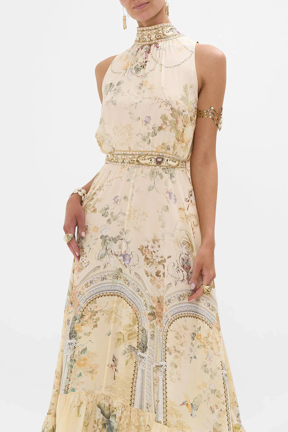 CAMILLA | ADORNED IN ANTIQUITY NECKTIE DRESS WITH ELASTICATED WAIST