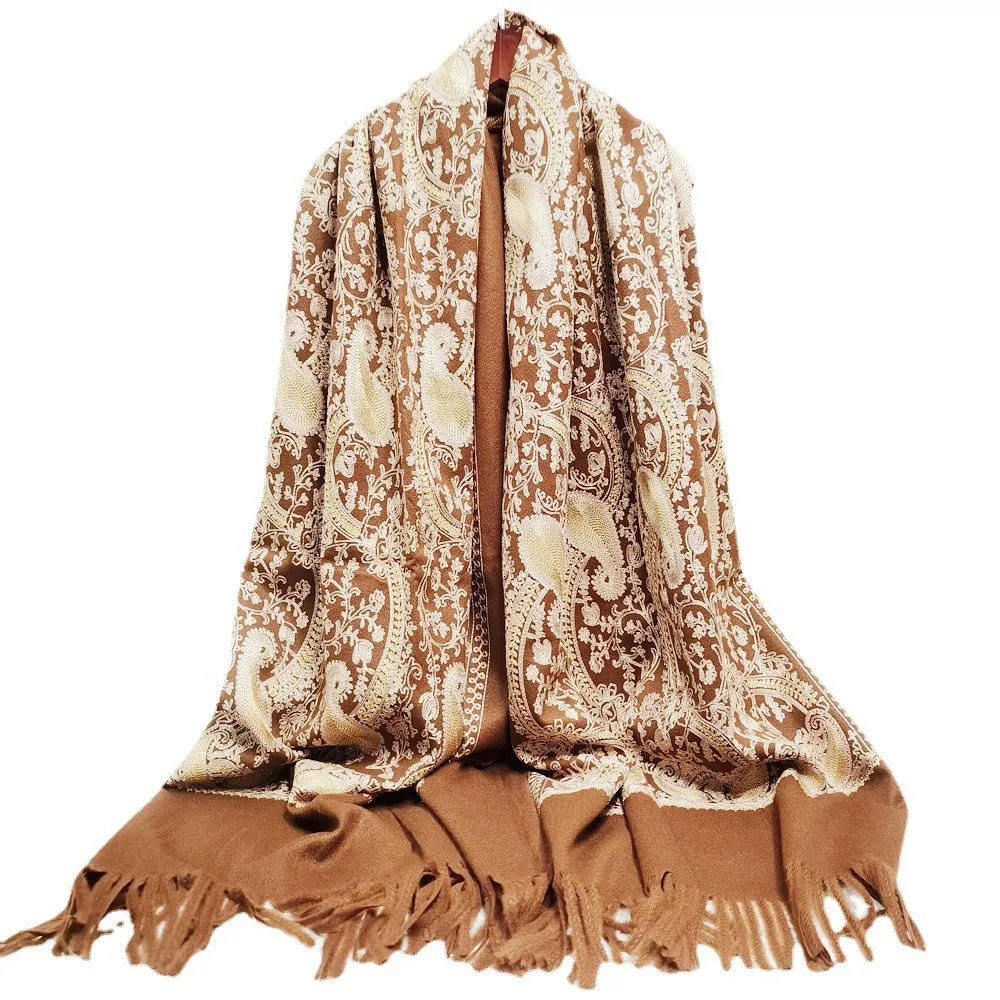 Cashmere Gold Cashew Scarf Embroidered Ethnic Style