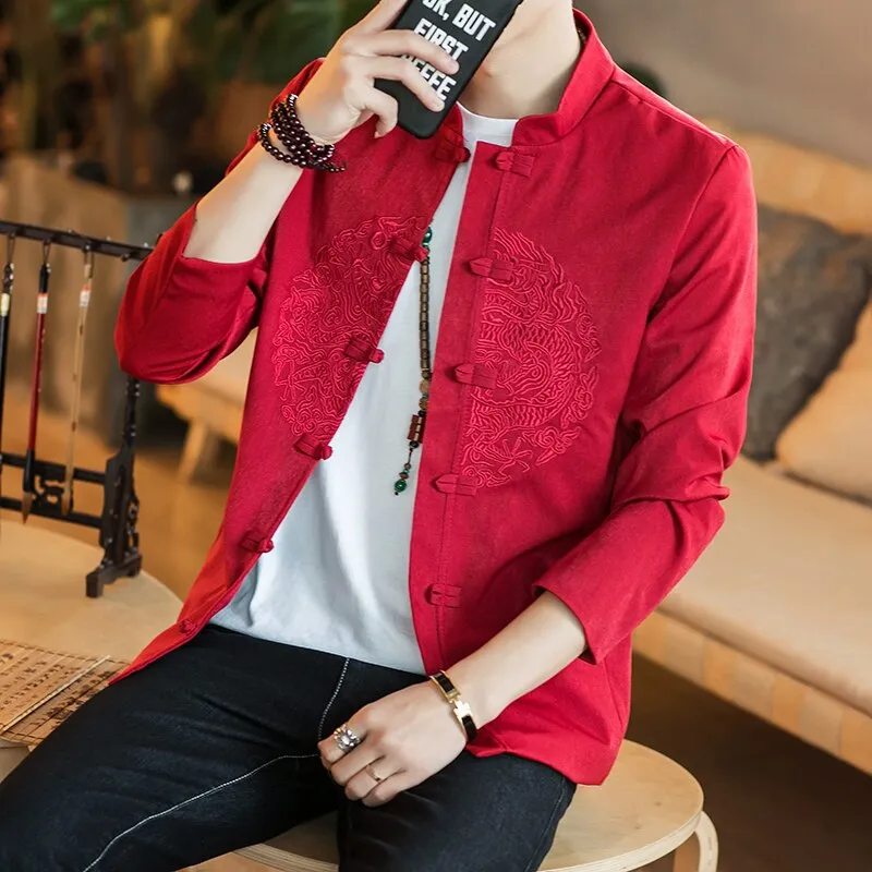 Chinese Style Dragon Embroidery Bomber Jacket