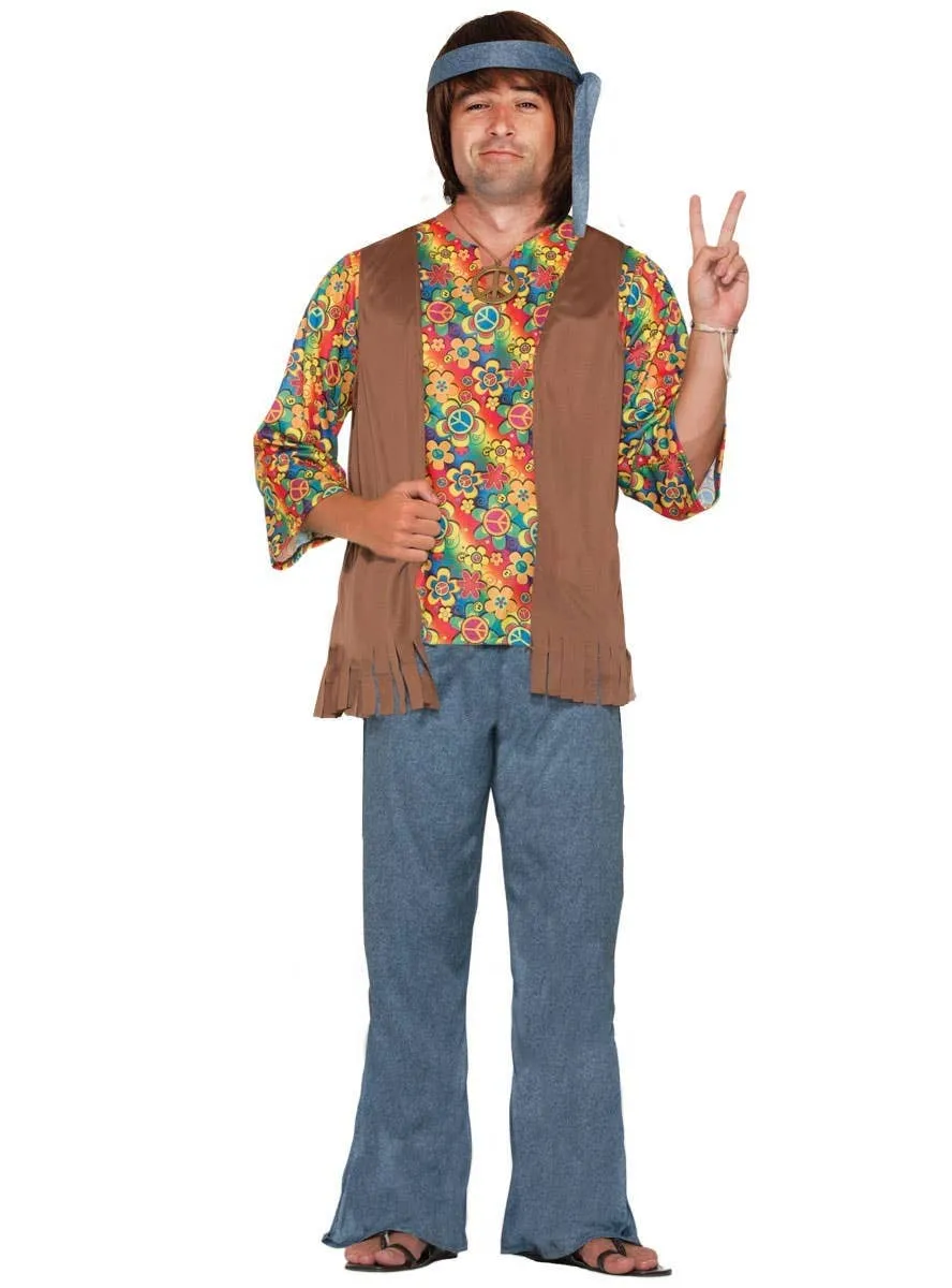 Classic 70s Plus Size Hippie Dude Mens Costume