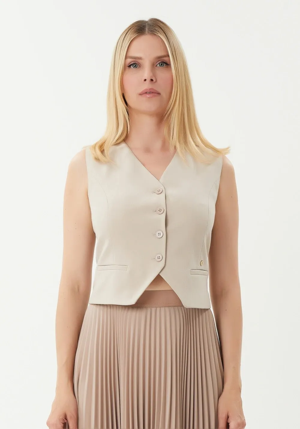 Classic Button-Up Vest with Pocket Detail