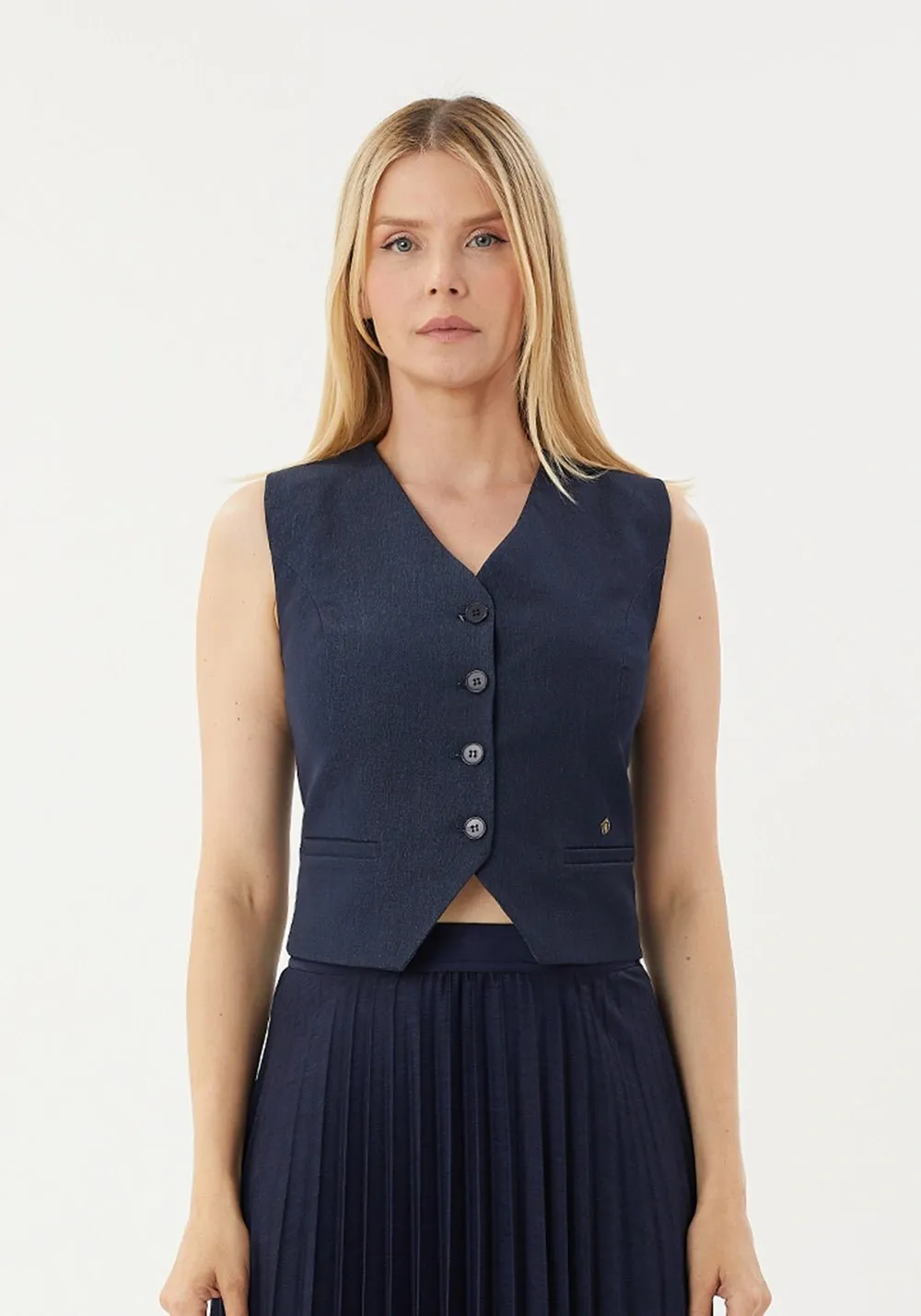 Classic Button-Up Vest with Pocket Detail