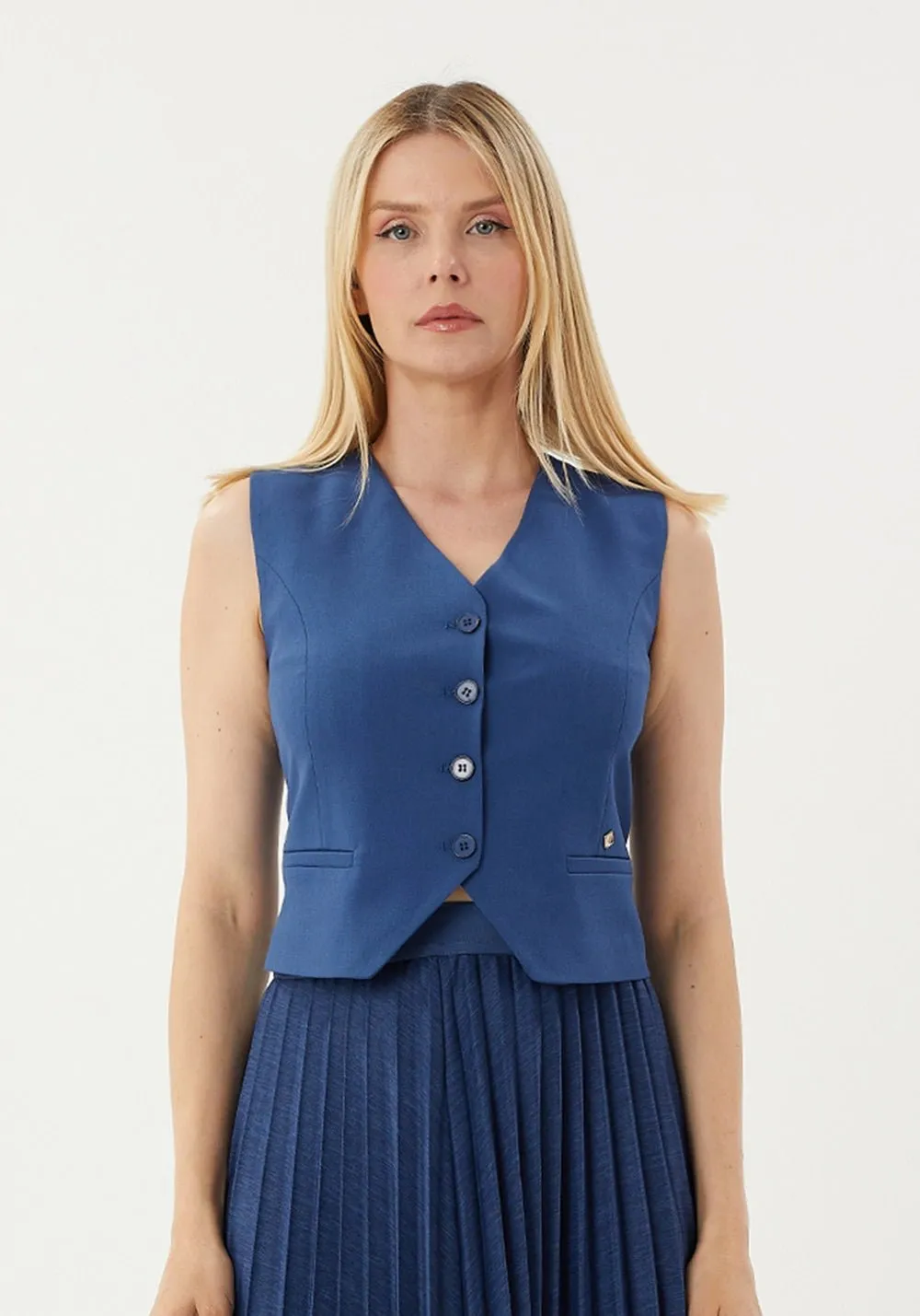 Classic Button-Up Vest with Pocket Detail