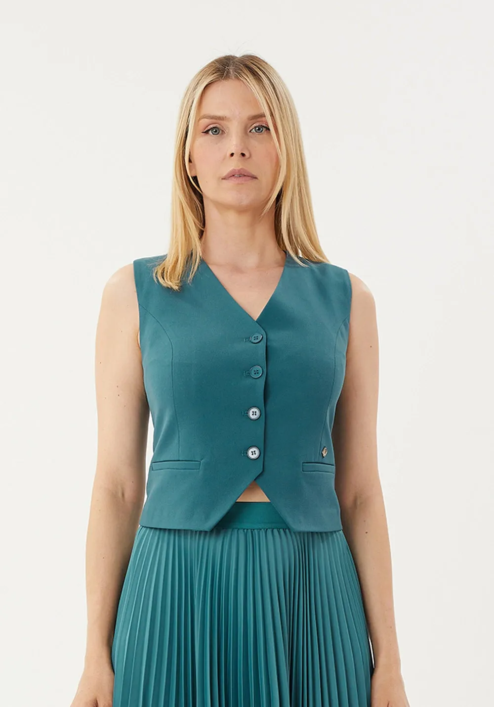 Classic Button-Up Vest with Pocket Detail