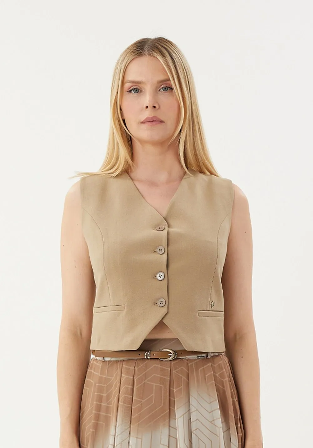 Classic Button-Up Vest with Pocket Detail