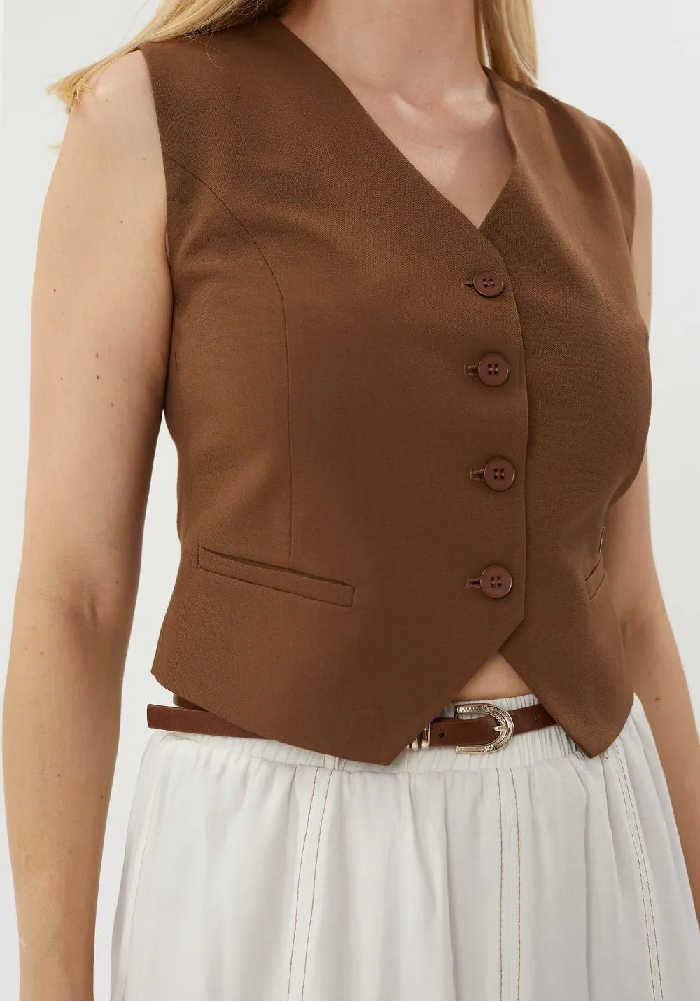 Classic Button-Up Vest with Pocket Detail