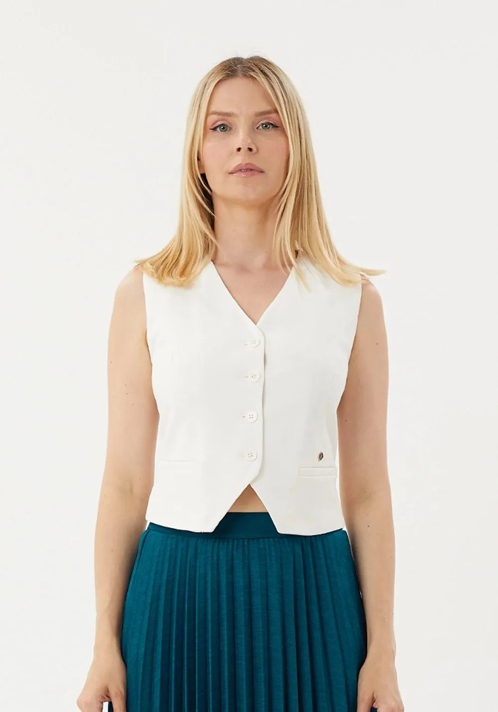 Classic Button-Up Vest with Pocket Detail