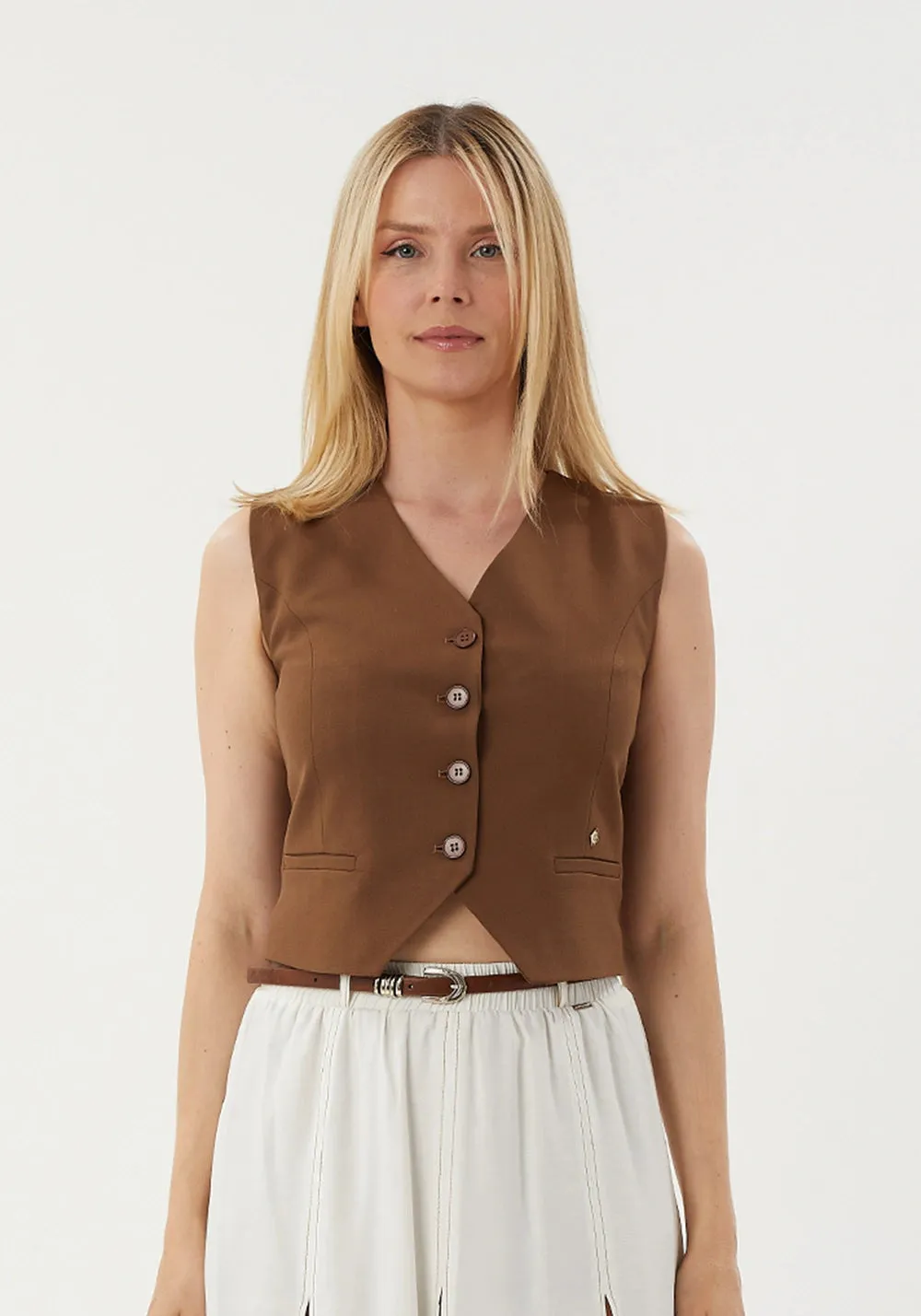 Classic Button-Up Vest with Pocket Detail