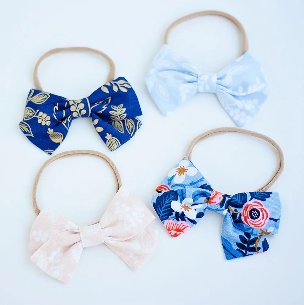 Classic Hair Bow Clip Or Headband / Birch Floral In Periwinkle