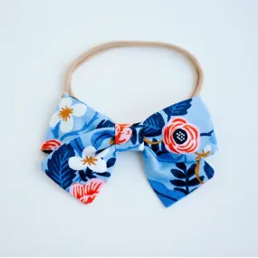 Classic Hair Bow Clip Or Headband / Birch Floral In Periwinkle