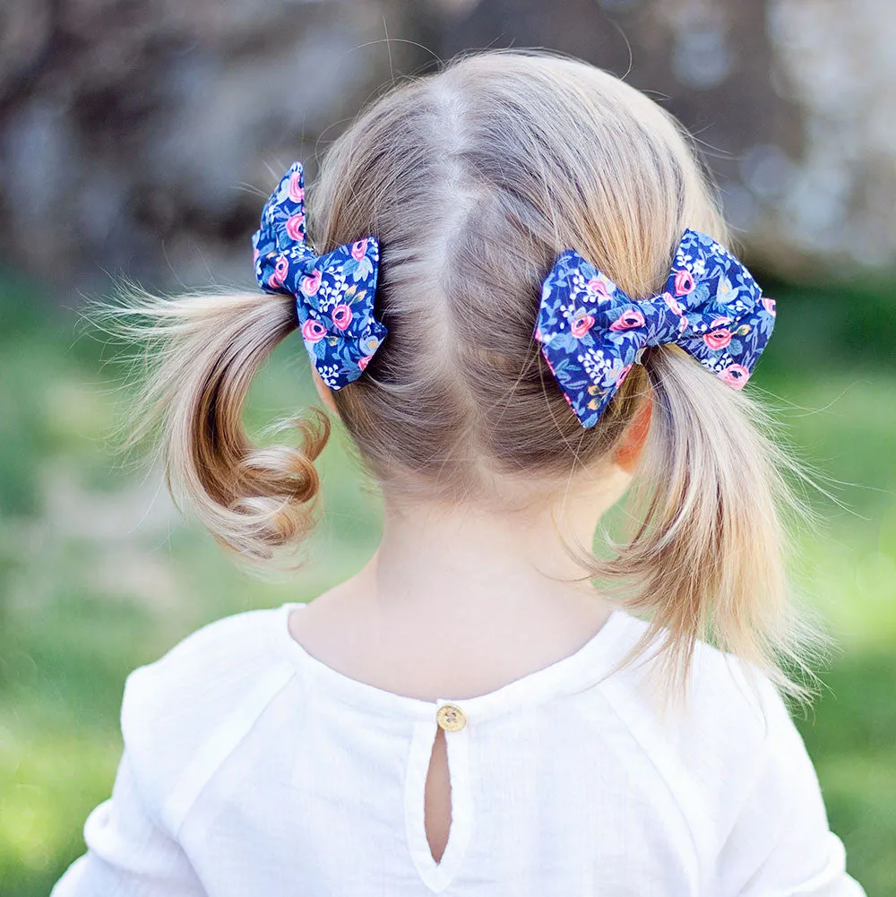 Classic Hair Bow Clip Or Headband / Birch Floral In Periwinkle