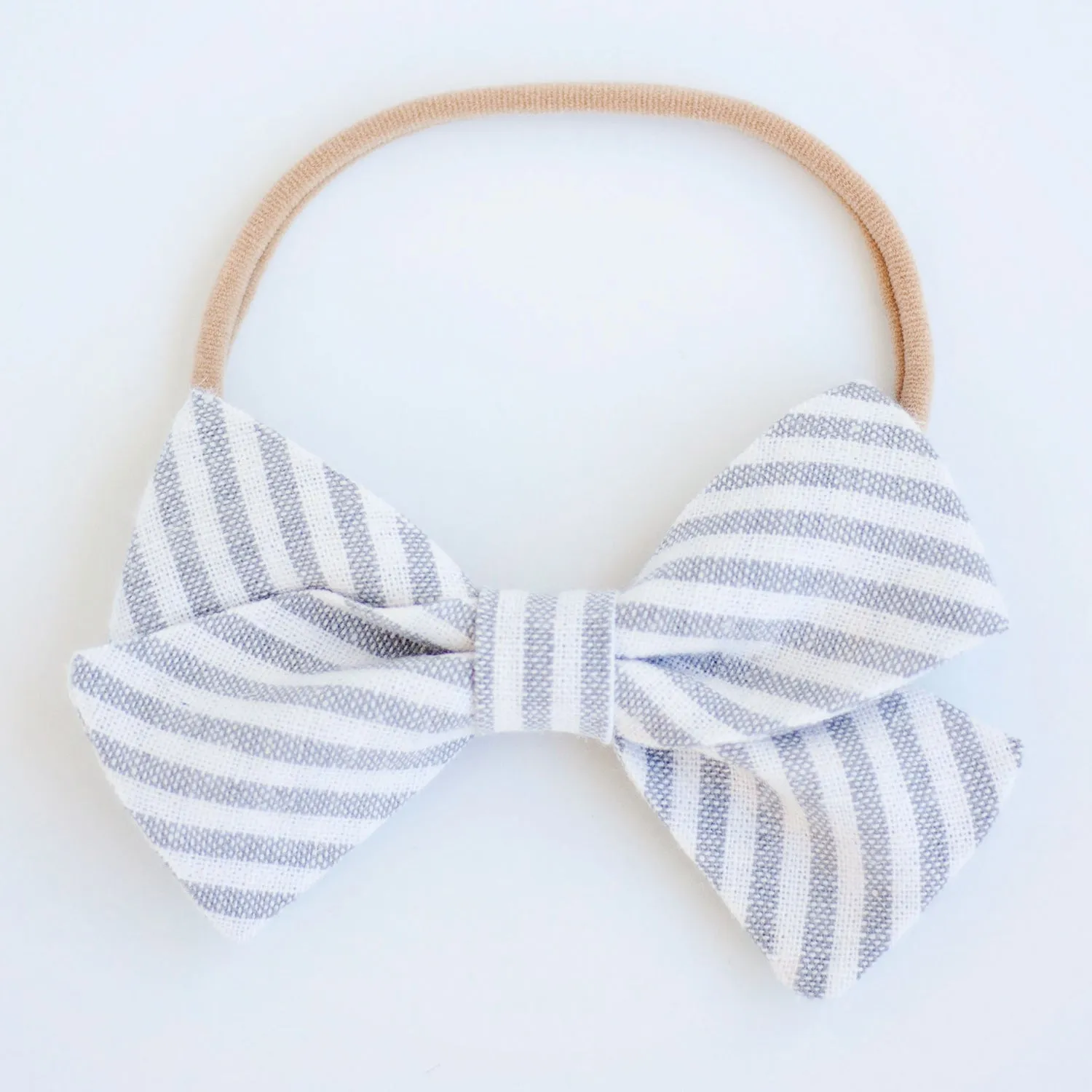 Classic Hair Bow Clip Or Headband / Gray Linen Stripe