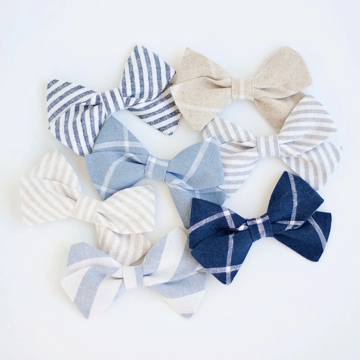 Classic Hair Bow Clip Or Headband / Gray Linen Stripe