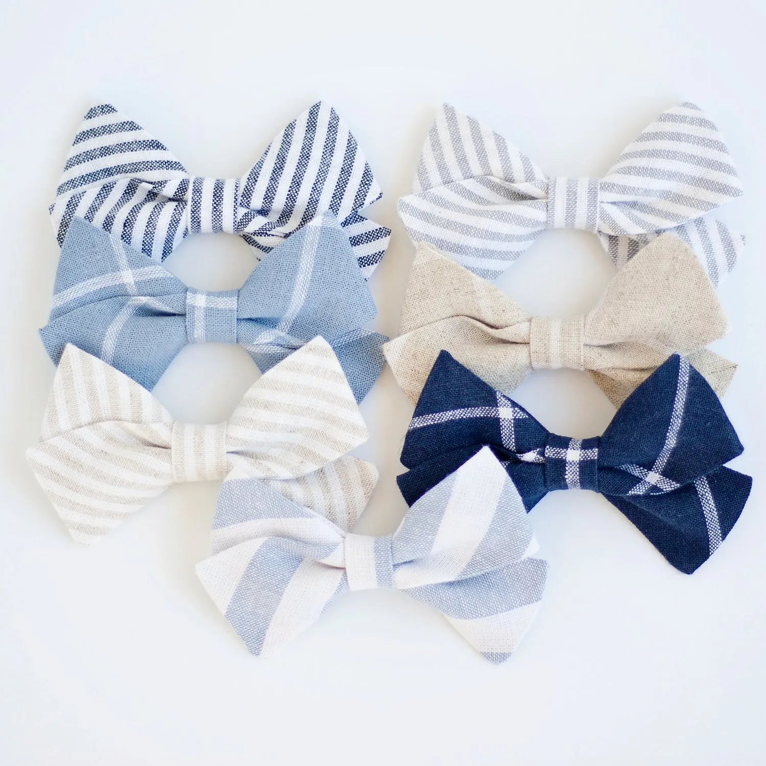 Classic Hair Bow Clip Or Headband / Natural Linen Window Pane