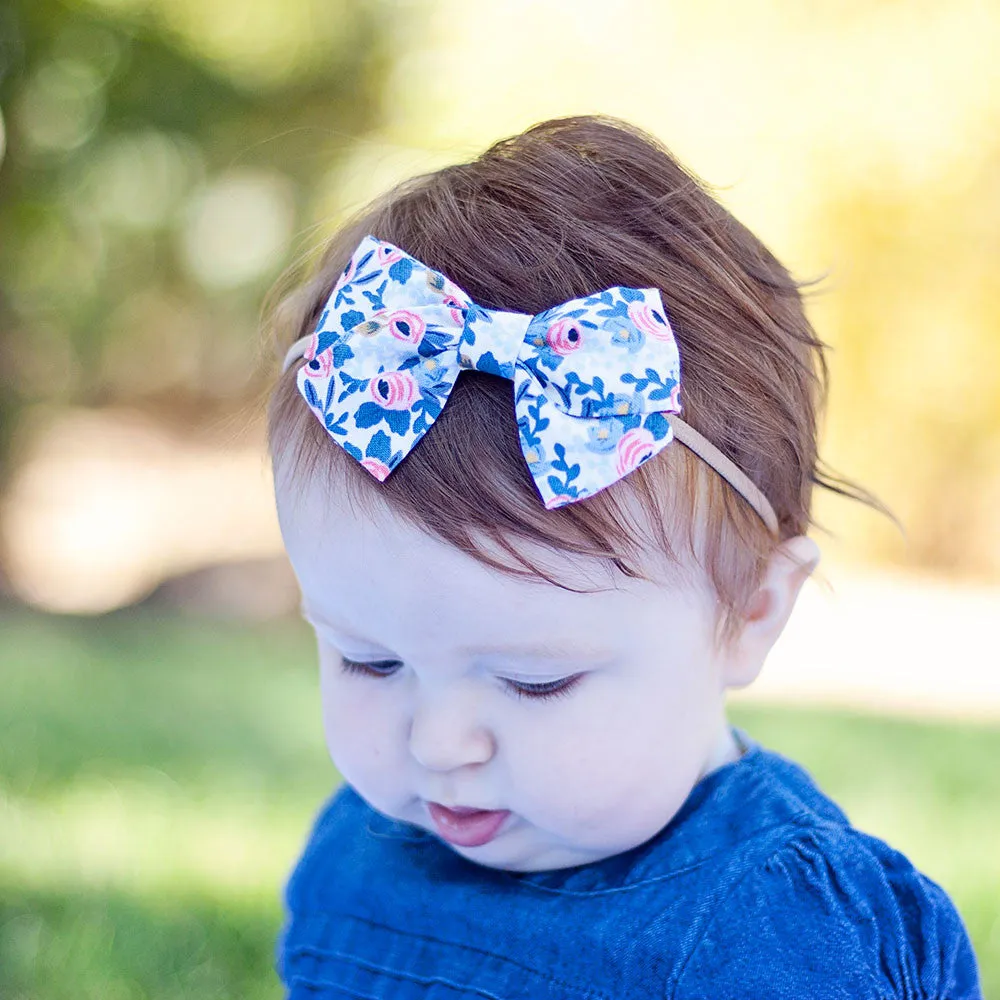 Classic Hair Bow Clip Or Headband / Rosa In Periwinkle