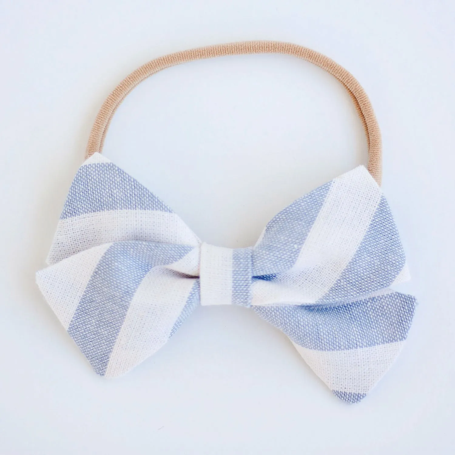 Classic Hair Bow Clip Or Headband / Wide Chambray Linen Stripe