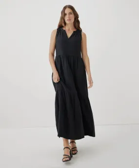 Coastal Double Gauze Ruffle Maxi Dress - Black